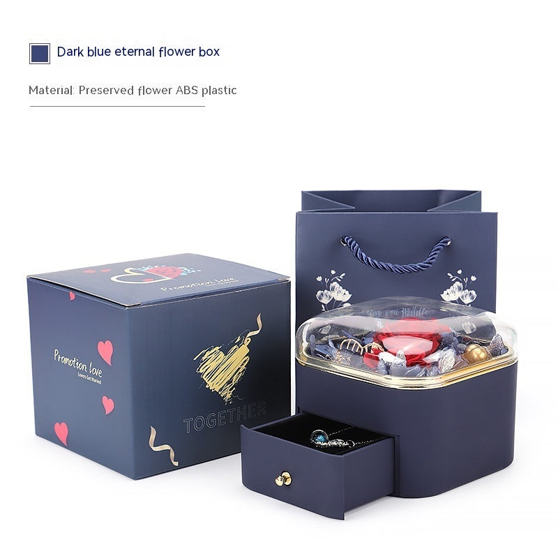 Valentines Day Rose Flower Drawer Jewelry Box Earrings Ring Necklace Storage Valentine's Day Gift Box Romantic Jewelry Packaging Box